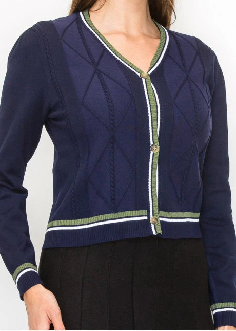 Classic Navy Cable-Knit Cardigan