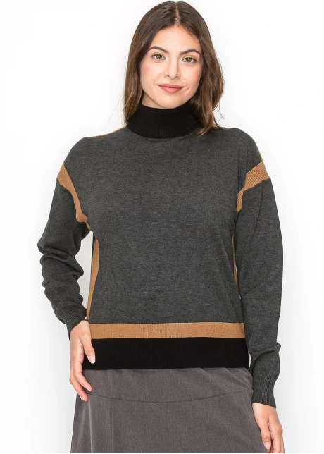 Grey and Camel Color Block Sweater