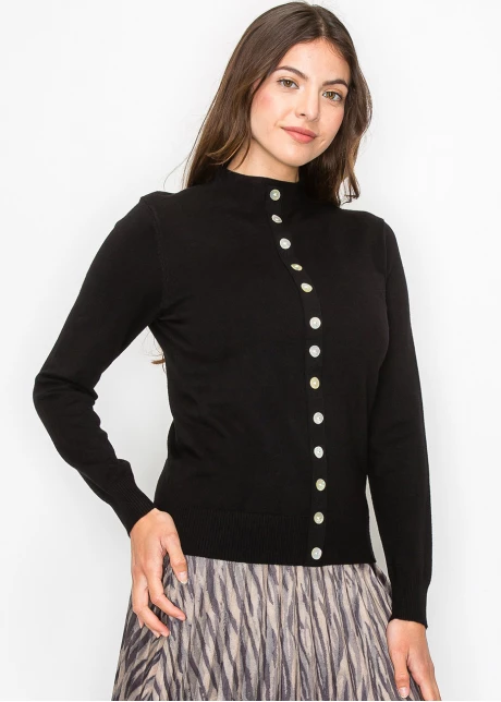 Black Sweater with Elegant Button Trim