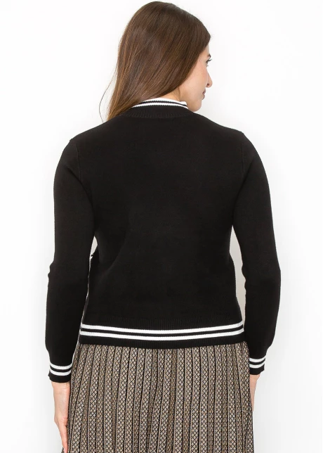 Zip-Up Black Cardigan with Striped Details