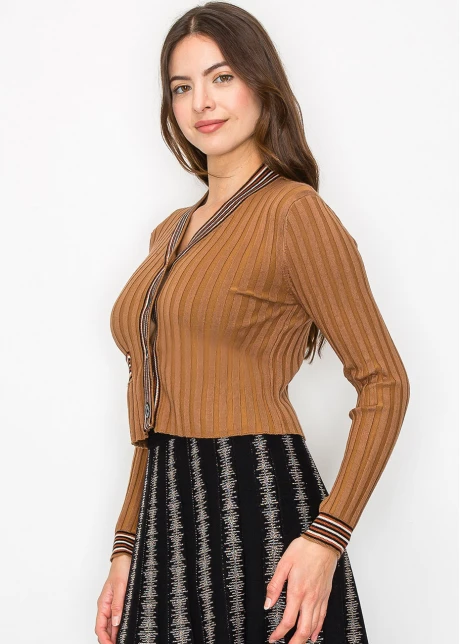 Camel Button-Up Ribbed Cardigan