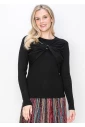 Black Ribbed Sweater with Front Twist