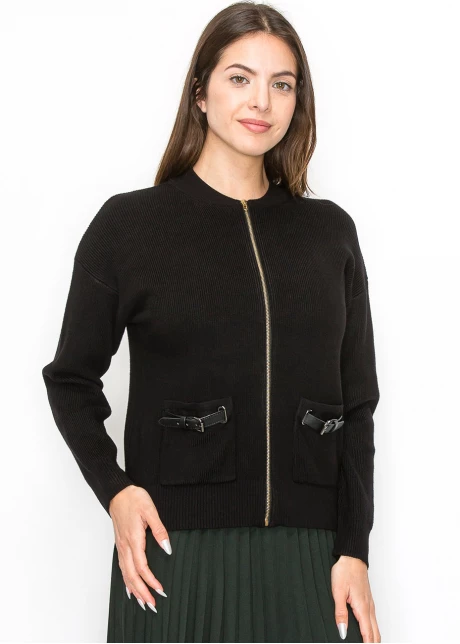 Black Zip Cardigan with Pocket Detail
