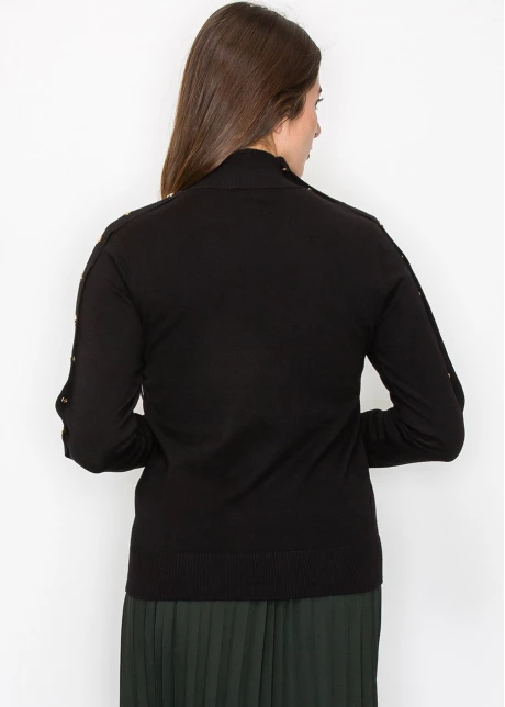 Black Buttoned Sleeve Mock Neck Top