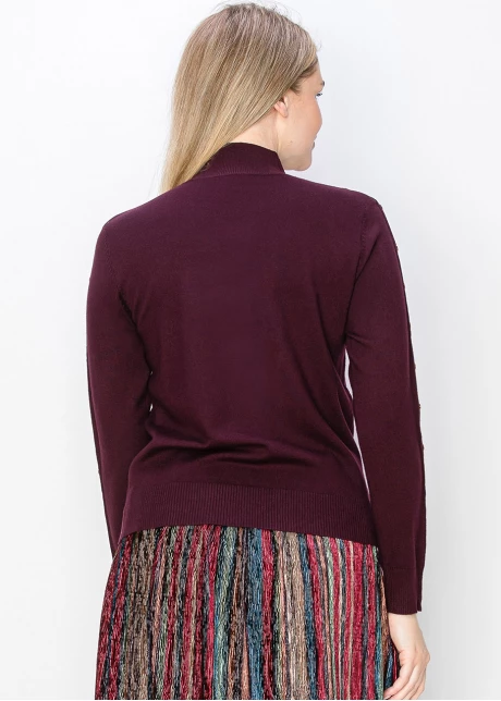 Burgundy Mock Neck Sweater with Buttoned Sleeves