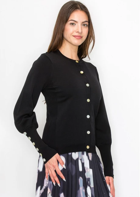 Black Knit Cardigan with Stylish Sleeve Details