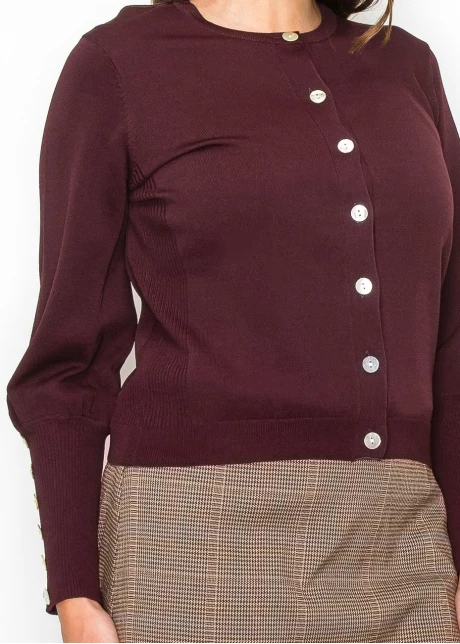 Burgundy Cardigan with Cuff Buttons