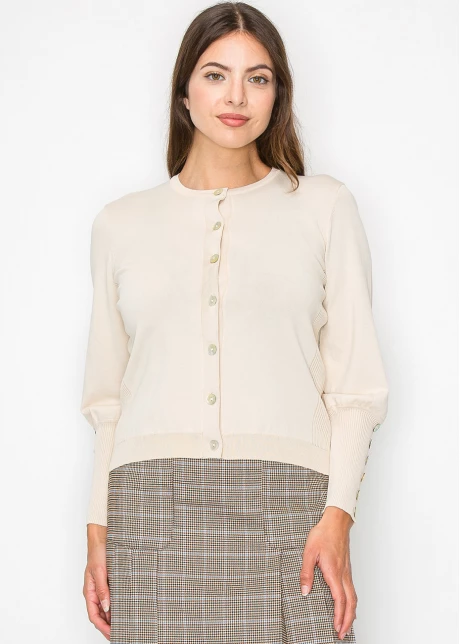 Cream Buttoned Sleeve Knit Cardigan