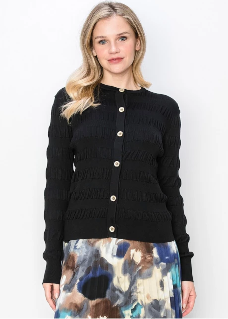 Black Textured Button-Up Cardigan