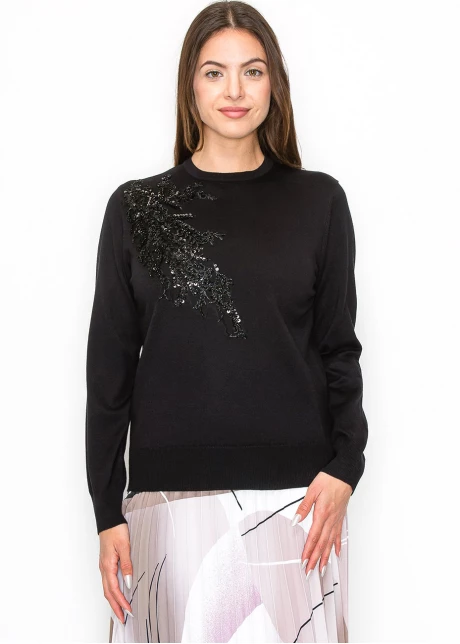 Embellished Black Knit Pullover