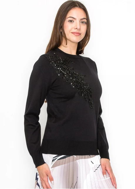 Embellished Black Knit Pullover