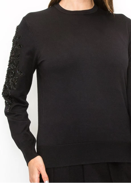 Black Sweater with Embellished Sleeves