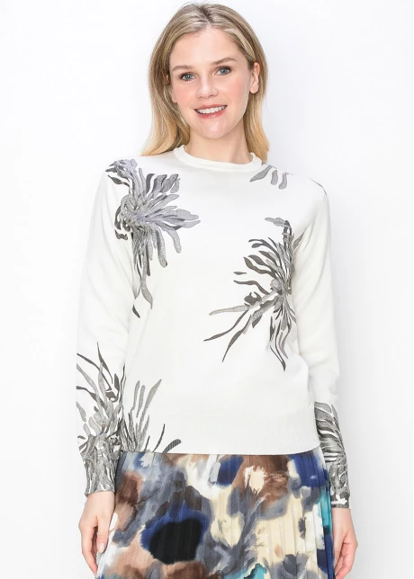 White and Silver Floral Sweater