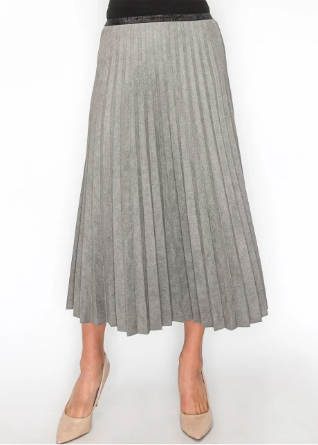 Gray Suede Pleated A-Line Skirt
