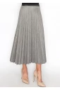 Gray Suede Pleated A-Line Skirt