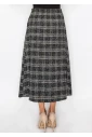 Black Tweed Plaid Midi Skirt