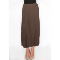 Soft Pleated Brown Midi Skirt
