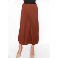 Classic Pleated Rust Midi Skirt