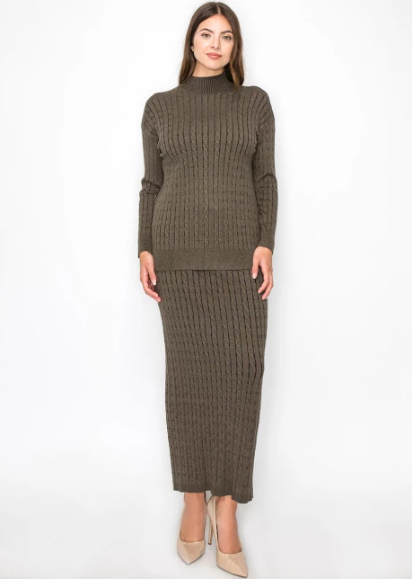 Olive High Neck Cable Sweater