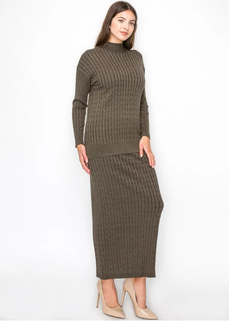 Olive High Neck Cable Sweater