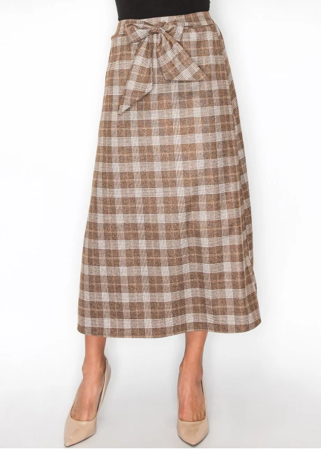 Classic Brown Plaid Skirt with Tie Waist