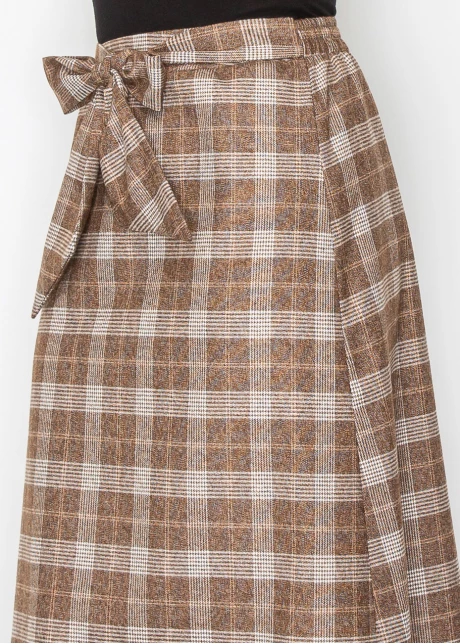 Classic Brown Plaid Skirt with Tie Waist