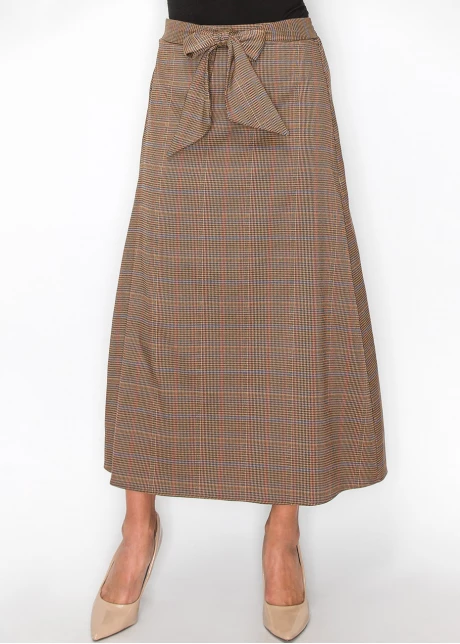 Plaid Tie-Front Midi Skirt
