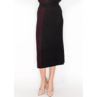 Burgundy and Black Cable Knit Contrast Skirt