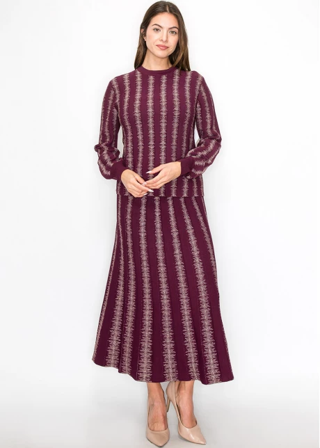 Burgundy Top with Shimmering Stripe Details
