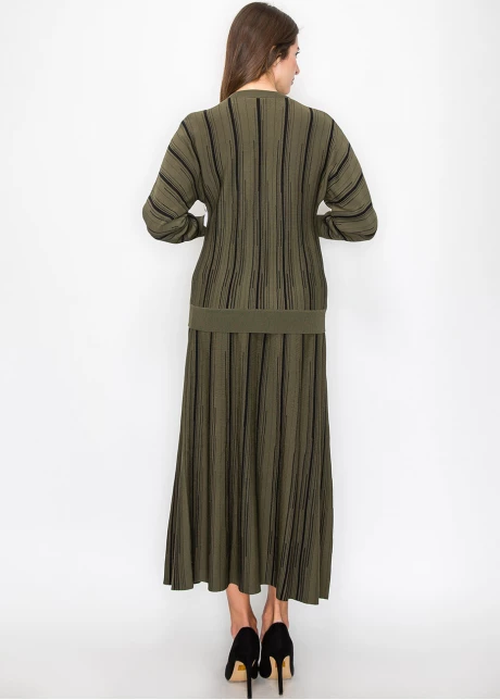 Olive Knit Sweater with Vertical Stripes