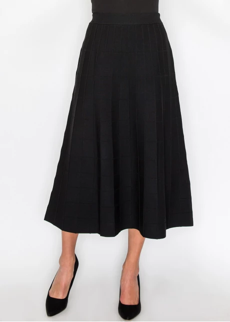 Grid-Knit Black A-Line Skirt