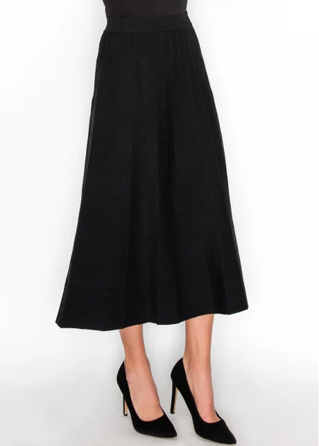 Grid-Knit Black A-Line Skirt