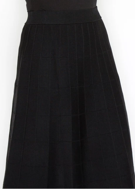 Grid-Knit Black A-Line Skirt