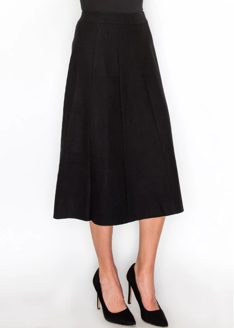 Black Pleated Knit Midi Skirt