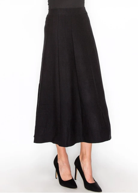 Classic A-Line Black Pleated Midi Skirt