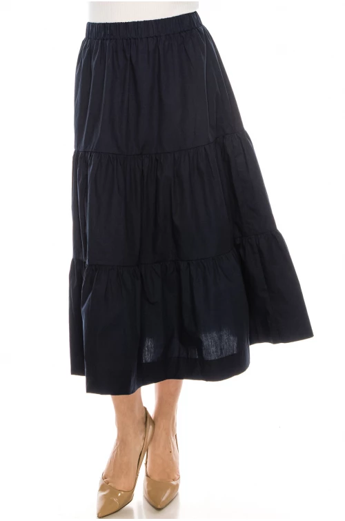 Midi Ruched Skirt Navy