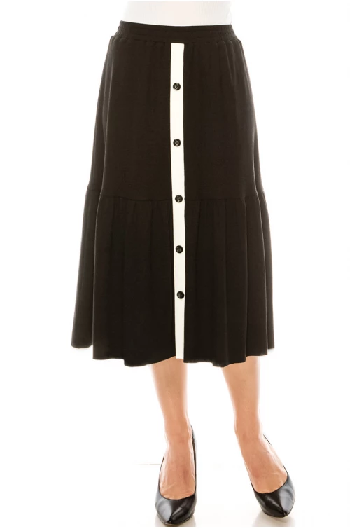 Button front flared maxi skirt in black
