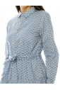 Blue Printed Long Sleeve Midi Dress