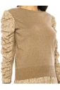 Taupe Sweater With Draped Floral Sleeves
