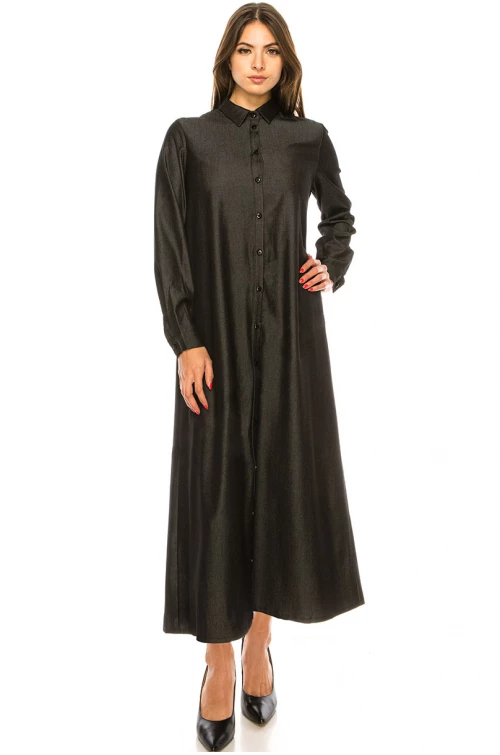 Shirt Collar Black Denim Dress