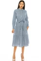Blue Printed Long Sleeve Midi Dress