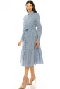 Blue Printed Long Sleeve Midi Dress