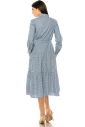 Blue Printed Long Sleeve Midi Dress