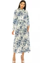 White Maxi Dress With Blue Floral Print