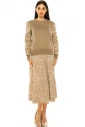 Taupe Sweater With Draped Floral Sleeves
