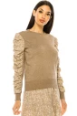 Taupe Sweater With Draped Floral Sleeves