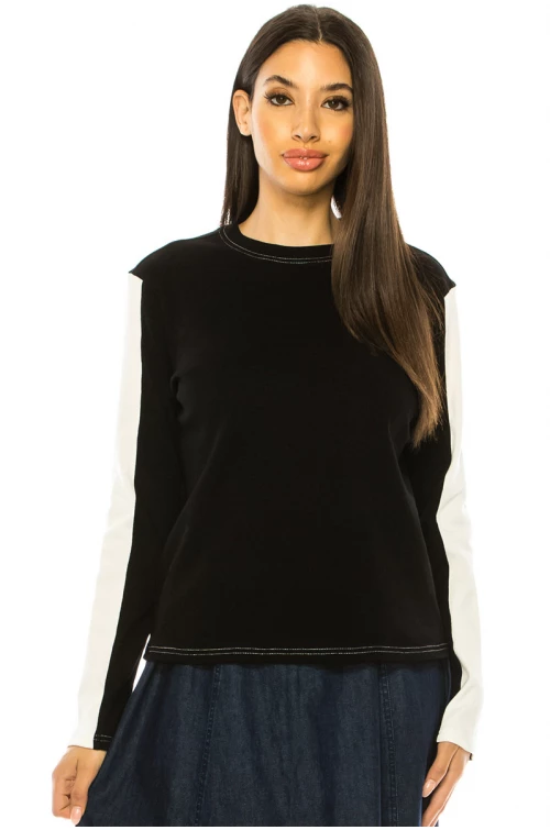 Classic Black Long Sleeve T-Shirt With White Stripe Accents