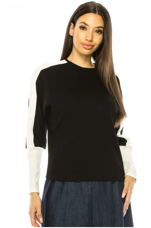 Crew Neck Black & White Long Sleeve T-Shirt