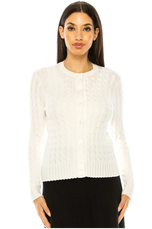 Elegant White Cable Knit Cardigan