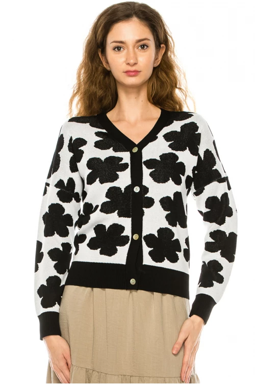 Black And White Printed Cardigan